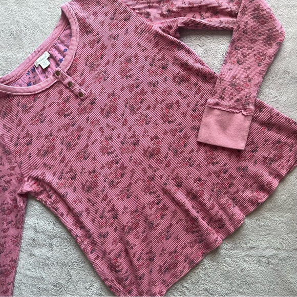 Sundance Tops - Sundance Pink Vintage Floral Waffle Thermal Henley Long Sleeve Top Medium Sz M